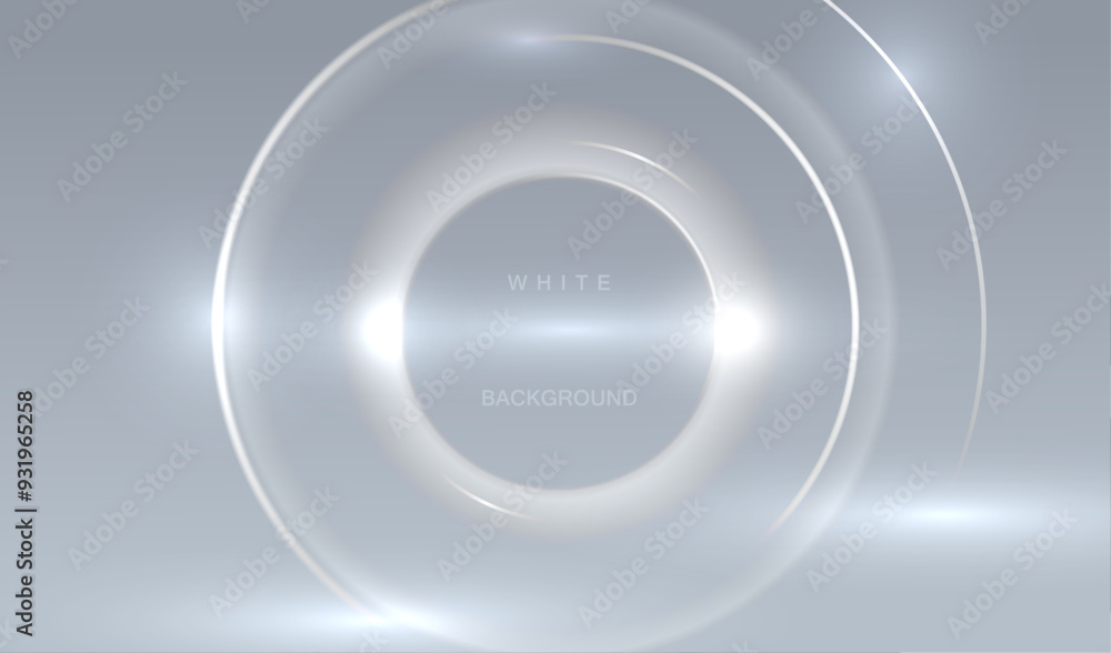 Obraz premium White futuristic circle round vector background. Gray glowing shiny ring light design.