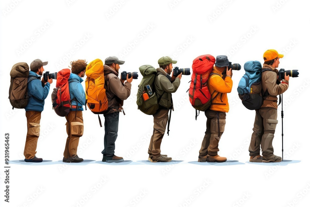 Group of Hikers with Backpacks and Cameras Group of Hikers with Backpacks and Cameras