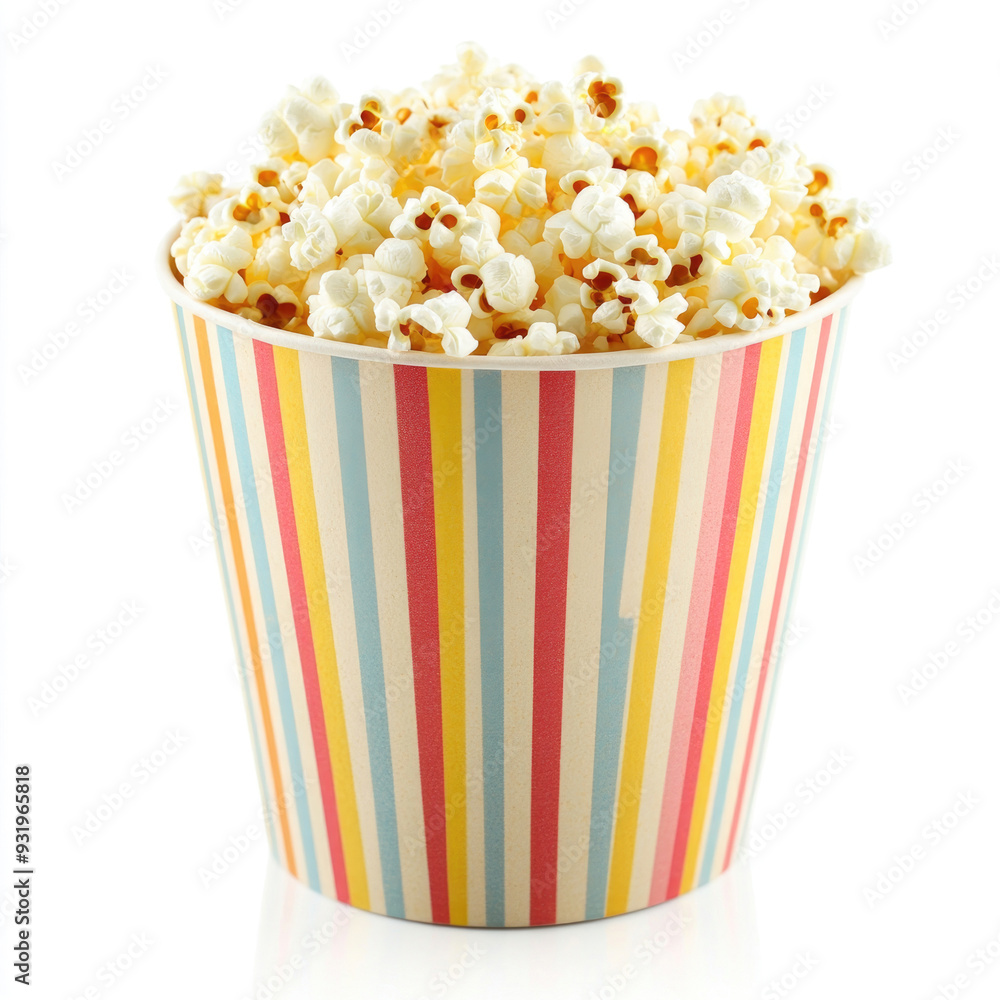 Popcorn in a cardboard bucket on a white background. Popcorn in a cardboard bucket on a white background.