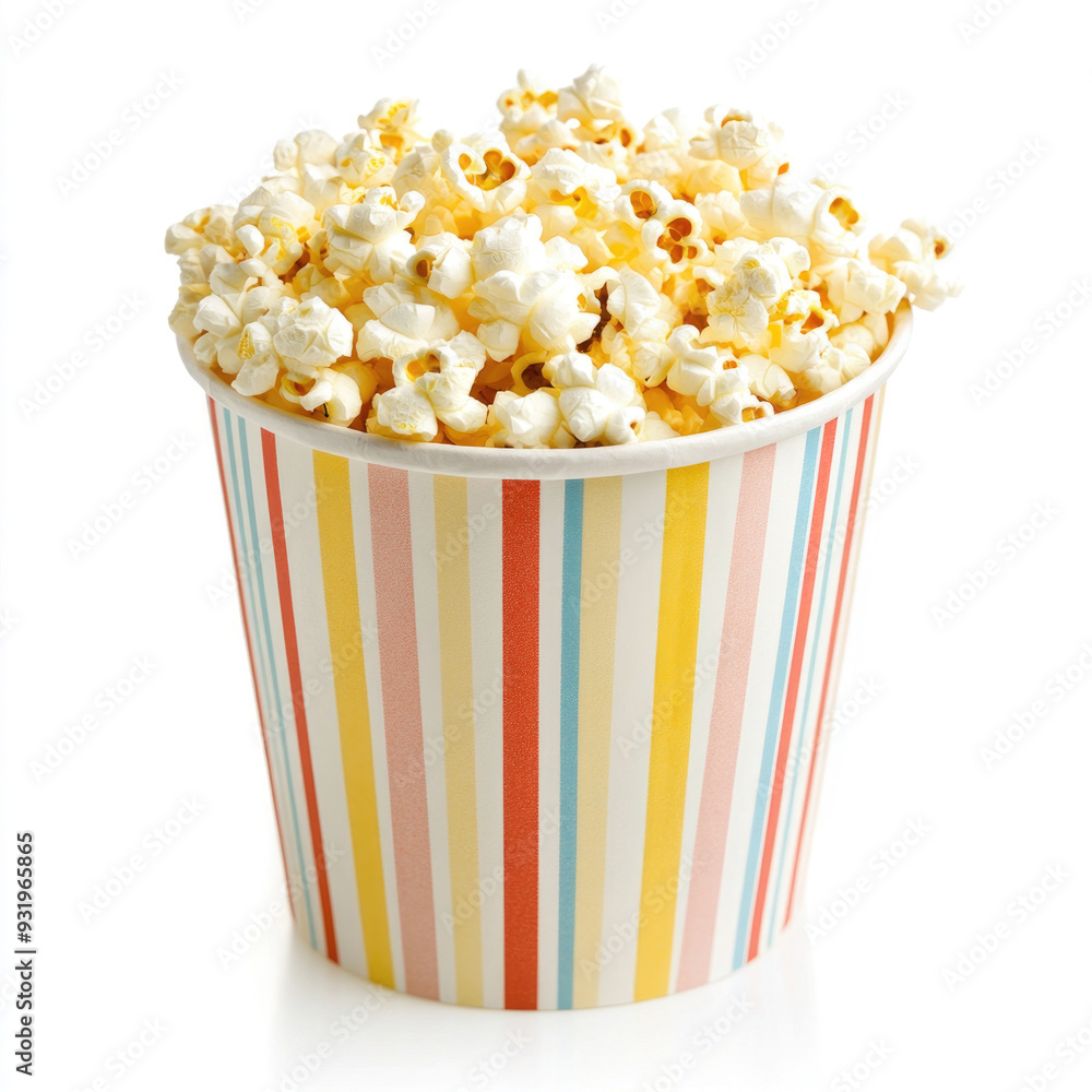 Popcorn in a cardboard bucket on a white background. Popcorn in a cardboard bucket on a white background.