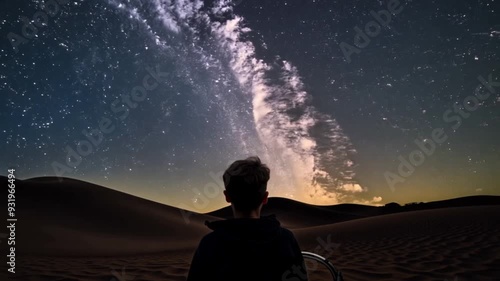 Under a blanket of stars, a stargazer carefully adjusts the telescope, bringing distant galaxies into focus. photo