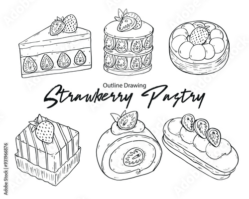 Collection of Hand Drawn Strawberry Dessert and Pastry Illustration