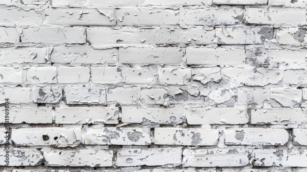 Close-up of a peeling and old white and gray cement brick wall, a sign of long-term use. Close-up of a peeling and old white and gray cement brick wall, a sign of long-term use.