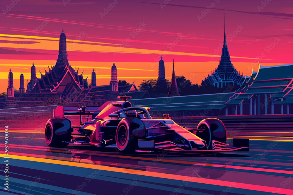 Fototapeta premium Formula one car race in bangkok thailand