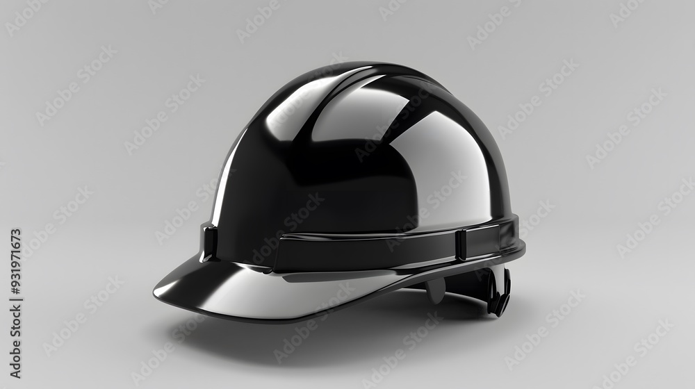 Fototapeta premium Black safety construction helmet on a plain, clear background