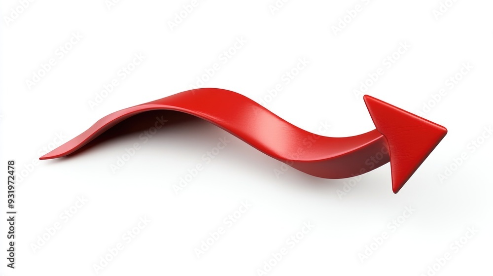 Abstract 3D illustration of a red symbolic arrow unfolding horizontally against a white background isolated Abstract 3D illustration of a red symbolic arrow unfolding horizontally against a white background isolated