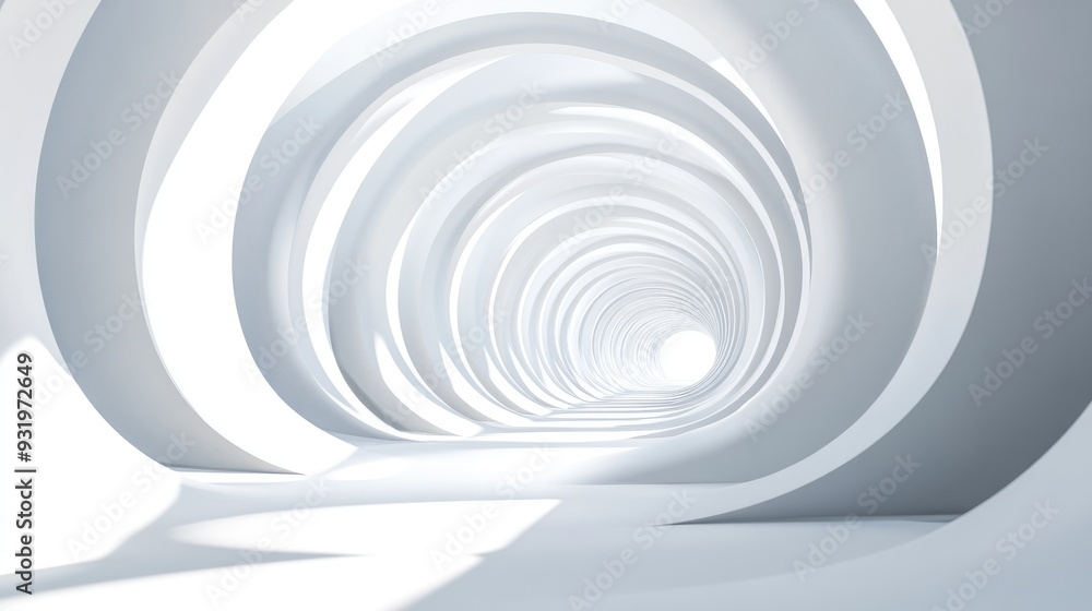 Fototapeta premium Abstract architectural background featuring a 3D rendering of a white circular tunnel structure representing a unique engineering concept