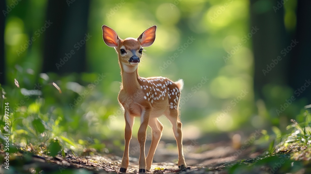 A little fawn standing in a forest clearing, its delicate frame and soft fur reflecting the innocence of nature. A little fawn standing in a forest clearing, its delicate frame and soft fur reflecting the innocence of nature.