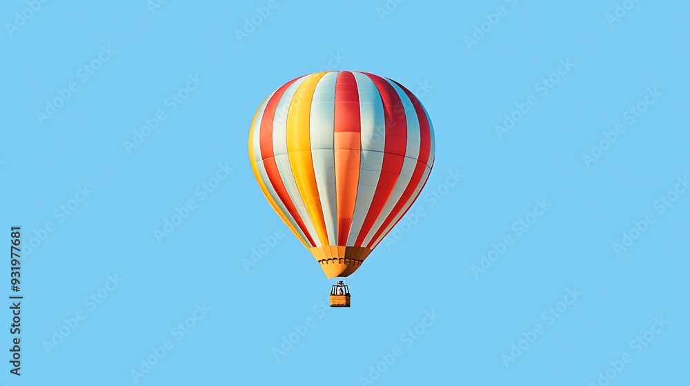 Naklejka premium A Colorful Hot Air Balloon Soaring Through a Clear Blue Sky