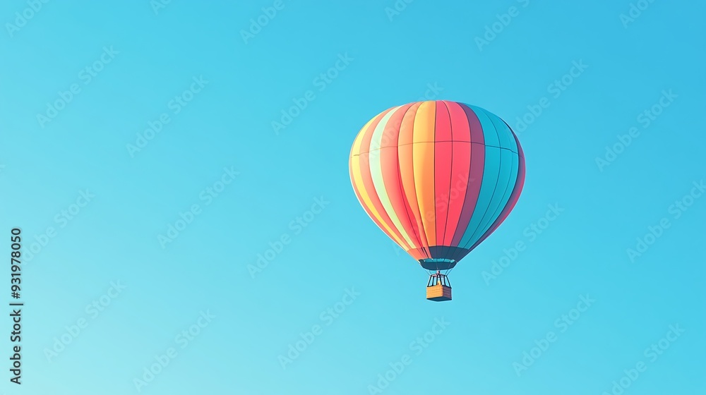 Fototapeta premium Colorful Hot Air Balloon Soaring in a Clear Blue Sky