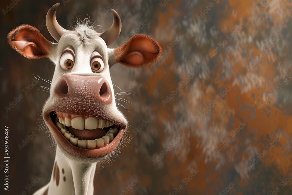 Close-Up Cartoon Cow with Hilarious Expression and Textured Detail Close-Up Cartoon Cow with Hilarious Expression and Textured Detail