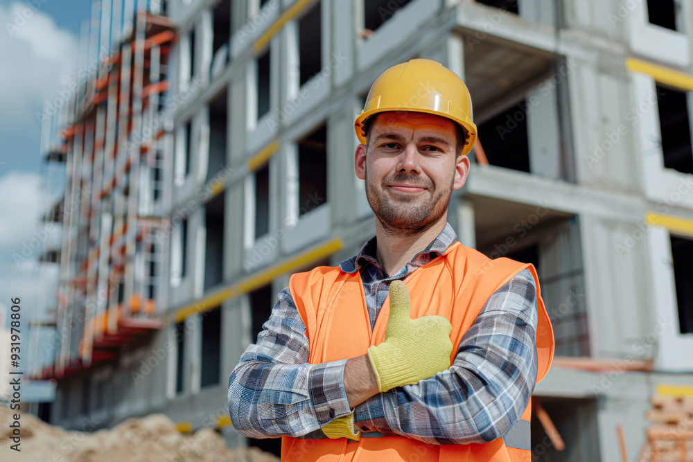 A construction worker wearing a yellow helmet A construction worker wearing a yellow helmet