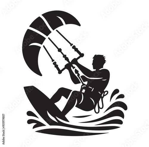 kitesurfing silhouette illustration icon vector