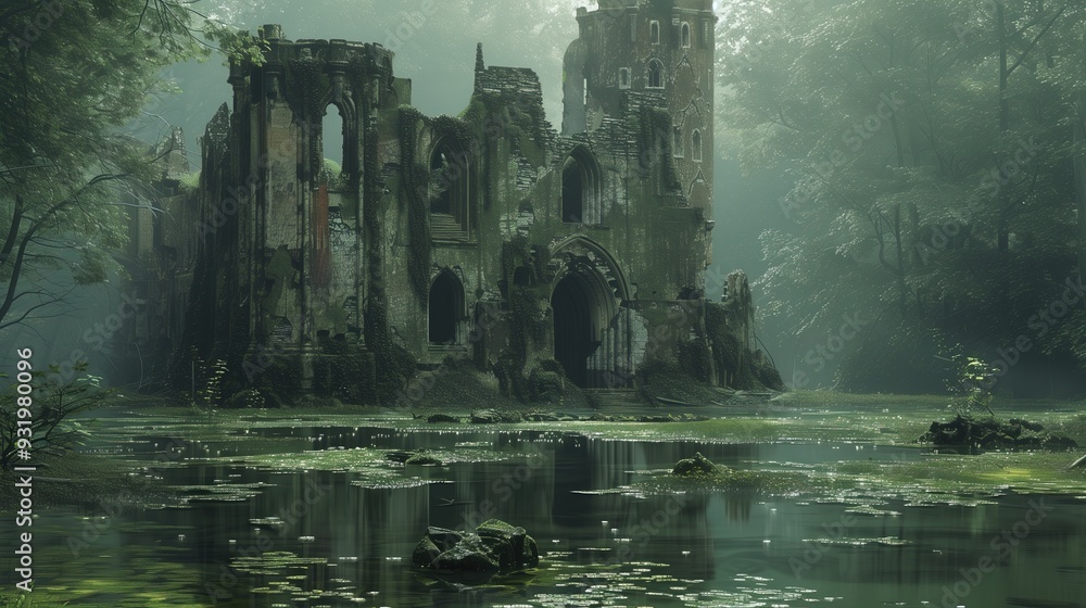 Obraz premium Ancient ruins of a castle on a moor