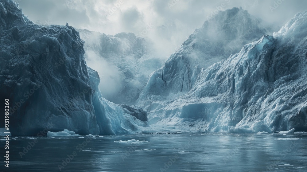 Fototapeta premium Arctic wildlife photography showcasing a glacier landscape, with enhanced contrast and brilliance, highlighting the icy wilderness.