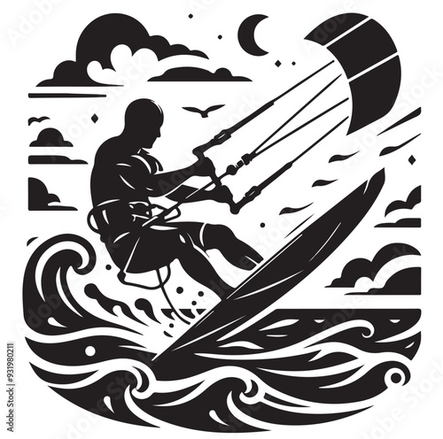 kitesurfing silhouette illustration icon vector