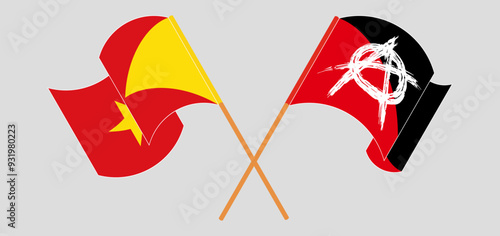 Crossed and waving flags of Tigray and Anarchy