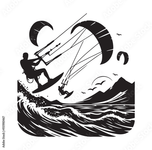 kitesurfing silhouette illustration icon vector