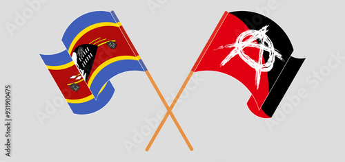 Crossed and waving flags of Eswatini and Anarchy