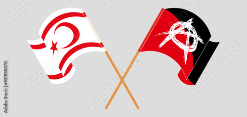 Crossed and waving flags of Northern Cyprus and Anarchy