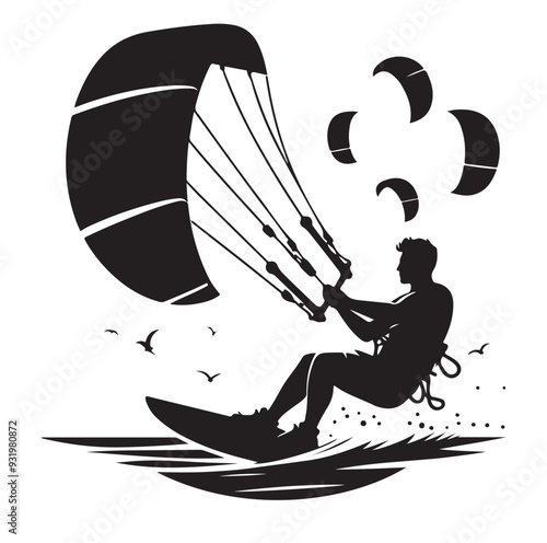 kitesurfing silhouette illustration icon vector