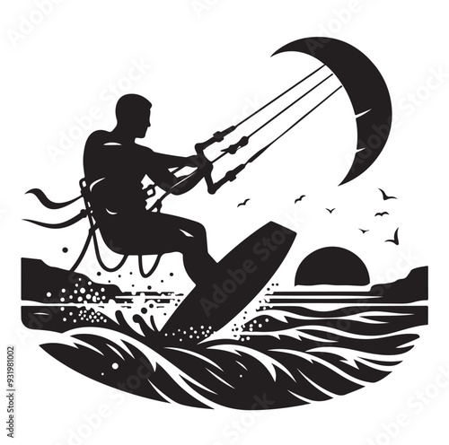 kitesurfing silhouette illustration icon vector