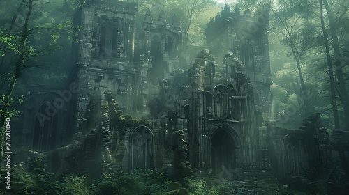 Ancient castle ruins in a beautiful forest