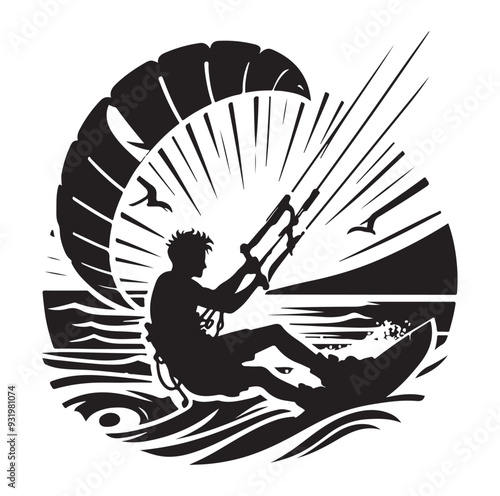 kitesurfing silhouette illustration icon vector