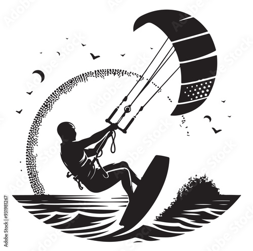 kitesurfing silhouette illustration icon vector