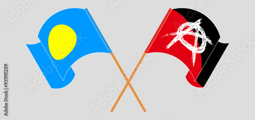 Crossed and waving flags of Palau and Anarchy