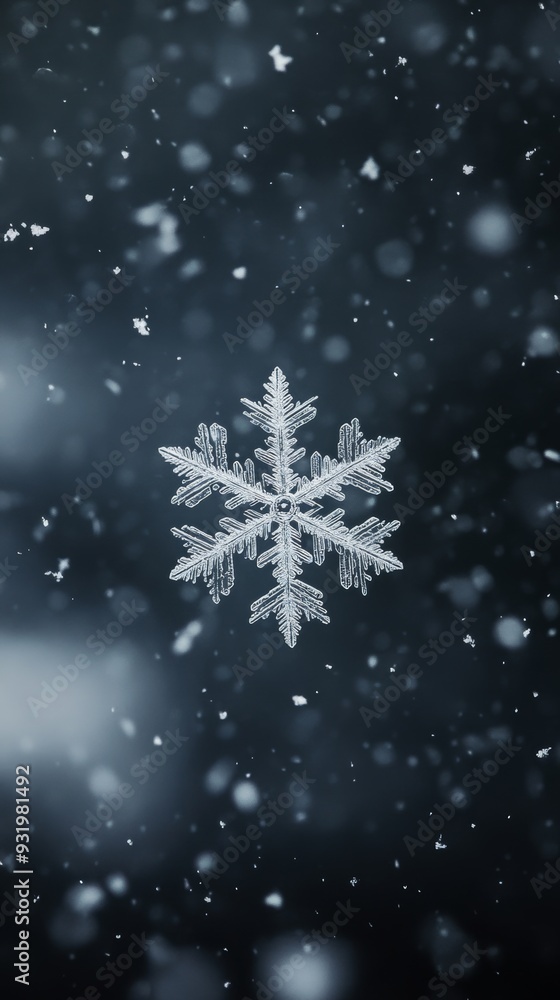 Close-up of a snowflake in mid Close-up of a snowflake in mid