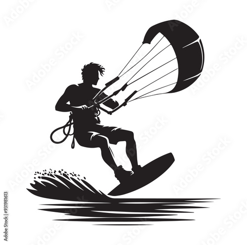 kitesurfing silhouette illustration icon vector