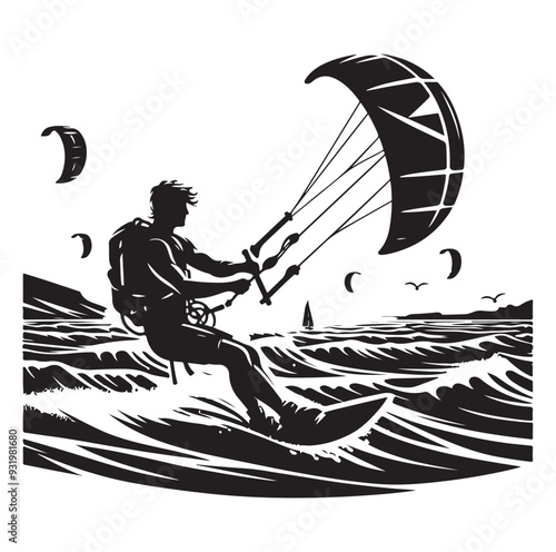 kitesurfing silhouette illustration icon vector