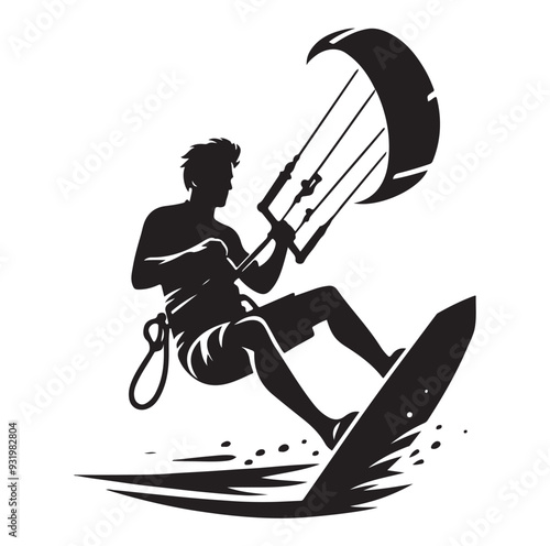 kitesurfing silhouette illustration icon vector