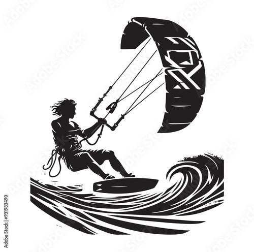 kitesurfing silhouette illustration icon vector