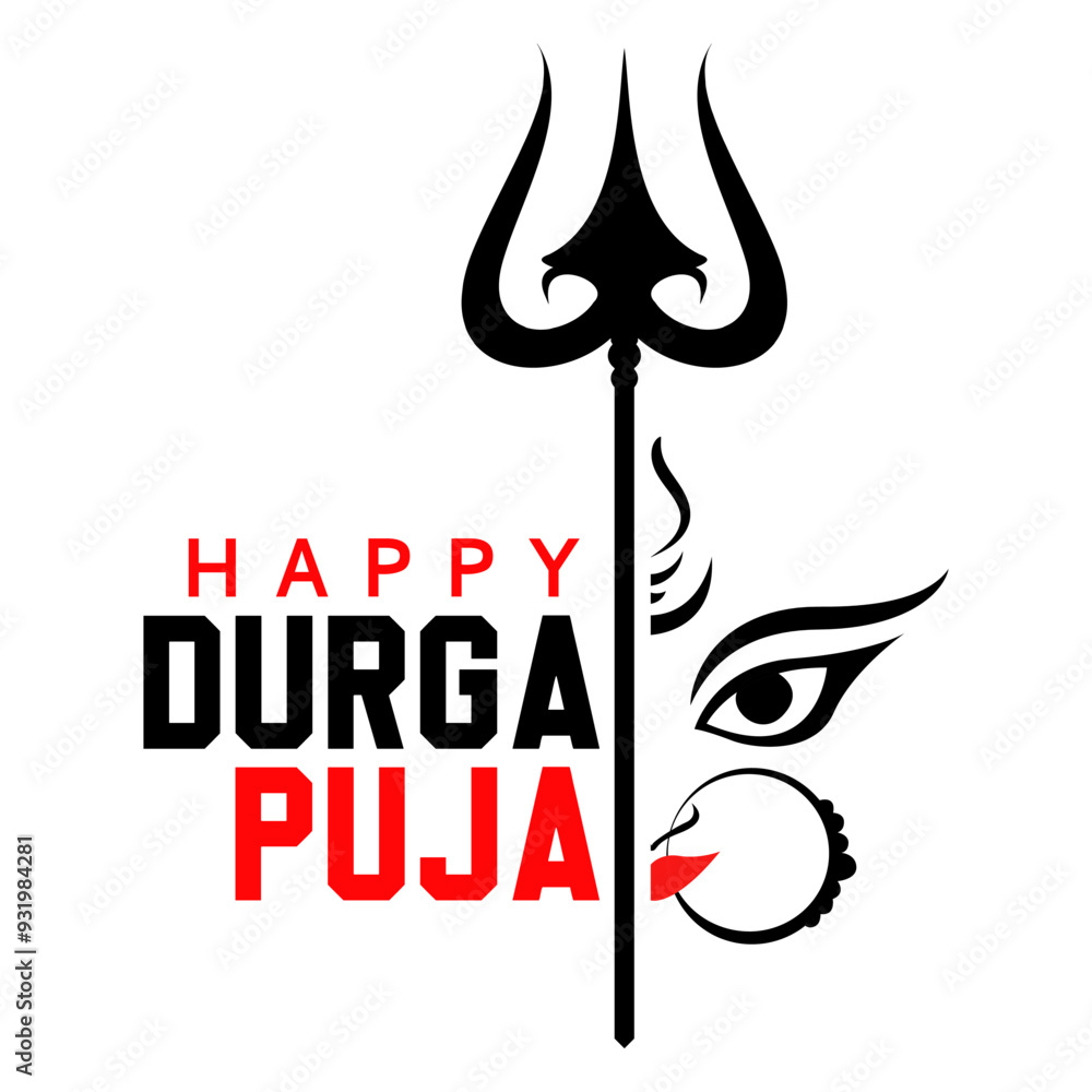 Fototapeta premium Happy Durga Puja, Hindu goddess durga face vector illustration design.