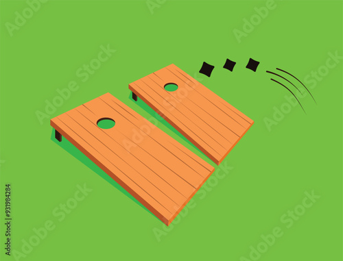 Cornhole Boards Clip Art Illustration Creative Set, Unique Sport Cornhole colorful Isolated outline, Cornhole Black Color And White Background.