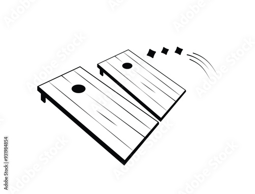 Cornhole Boards Clip Art Illustration Creative Set, Unique Sport Cornhole colorful Isolated outline, Cornhole Black Color And White Background.