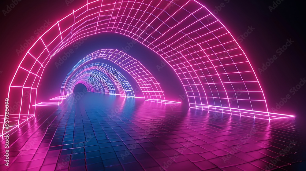Neon Grid Tunnel - A Futuristic Passage Neon Grid Tunnel - A Futuristic Passage