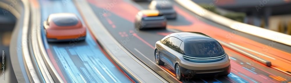 Futuristic Scene of Autonomous Vehicles on Smart Highways, Illustrating the Evolution of Transportation
