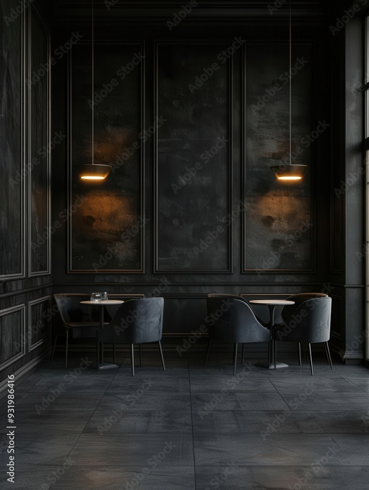 Elegant dark room at night, empty with ambient lighting, rich textures and minimalist decor, AIgenerated, plenty of copy space, serene and refined atmosphere Elegant dark room at night, empty with ambient lighting, rich textures and minimalist decor, AIgenerated, plenty of copy space, serene and refined atmosphere