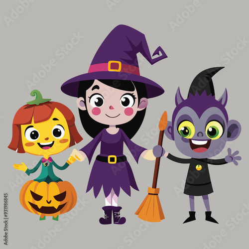 Collection of Halloween vector elements set of spooky autumn illustrations 