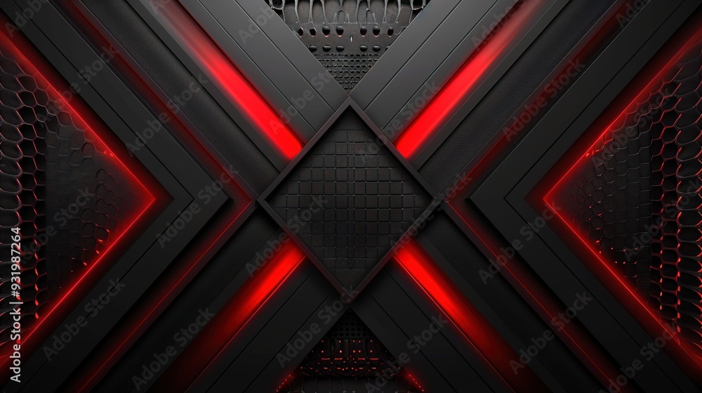 Black abstract background with red neon lines and geometric patterns. Black abstract background with red neon lines and geometric patterns.