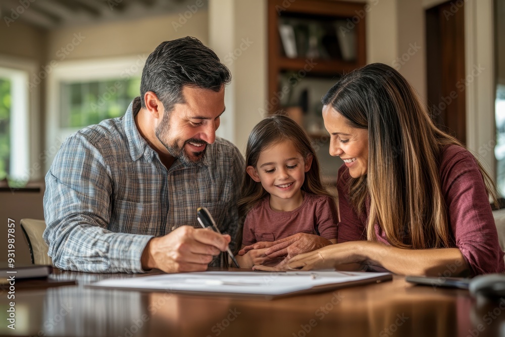 Financial Adviser Discussing College Savings Plans with a Family in Warm Tones - Side Angle View Financial Adviser Discussing College Savings Plans with a Family in Warm Tones - Side Angle View