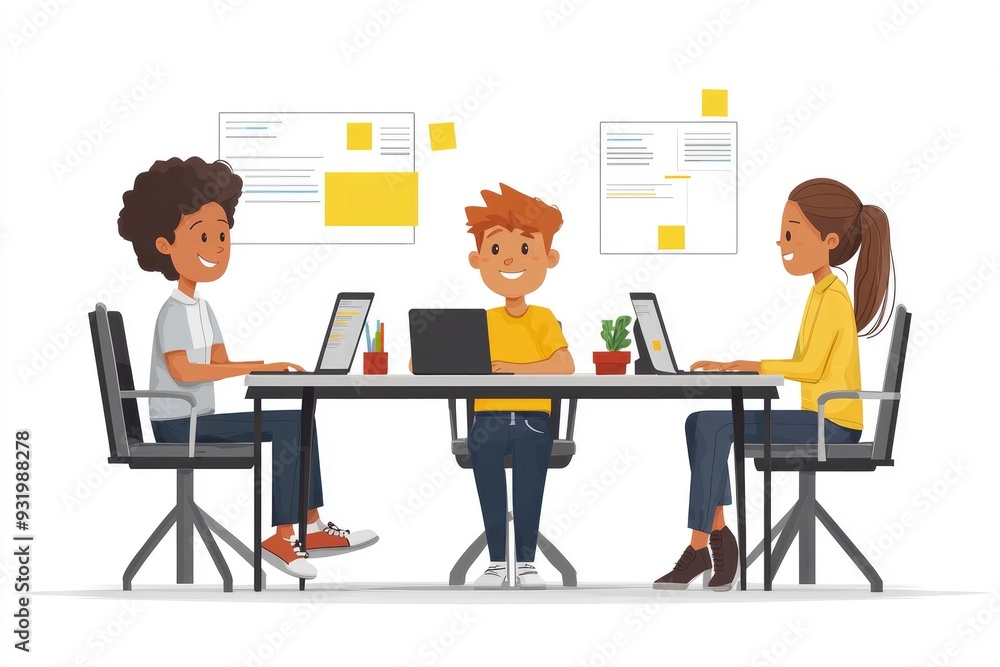 Diverse Team of Young Professionals Collaborating on a Project in a Modern Office Diverse Team of Young Professionals Collaborating on a Project in a Modern Office