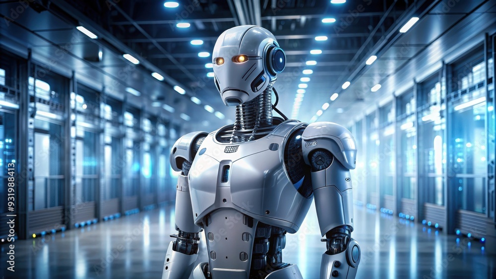 Futuristic humanoid robot with artificial intelligence in a modern technology setting, robot, AI, technology Futuristic humanoid robot with artificial intelligence in a modern technology setting, robot, AI, technology