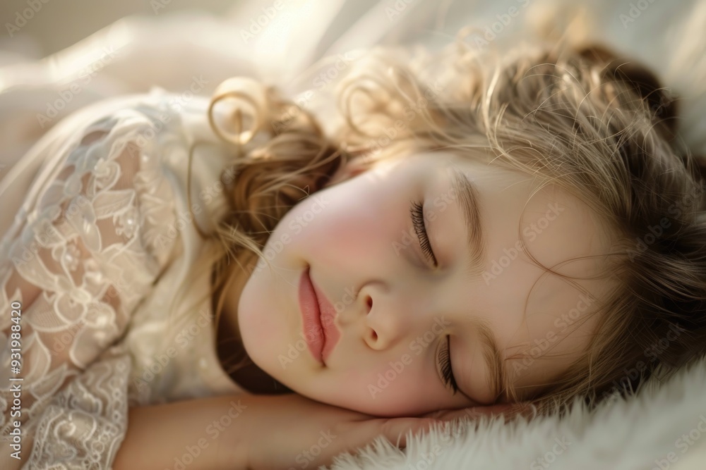 Peaceful Sleeping Child with Blonde Hair on White Soft Blanket Peaceful Sleeping Child with Blonde Hair on White Soft Blanket