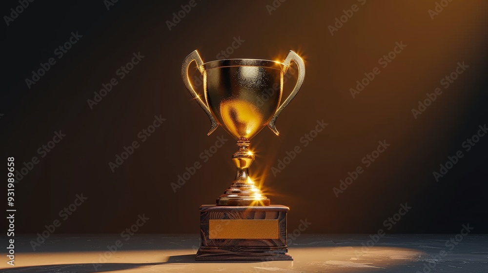 A 3D illustration of a golden trophy, shining under a spotlight, symbolizing achievement and reward. A 3D illustration of a golden trophy, shining under a spotlight, symbolizing achievement and reward.