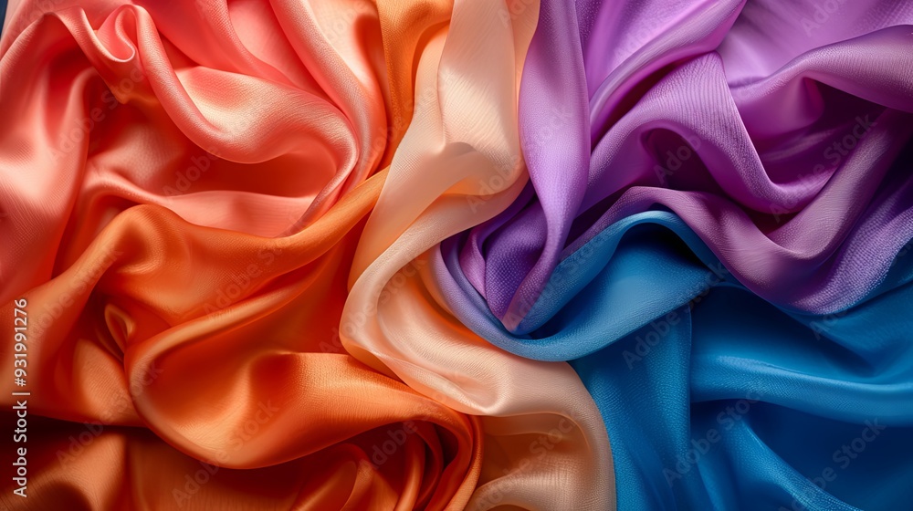 Obraz premium Different colorful silk fabric background