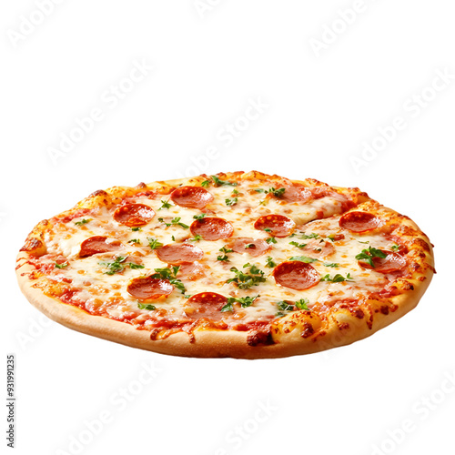 “Delicious Pepperoni Pizza with Melted Cheese and Herb  Isolated on Transparent Background